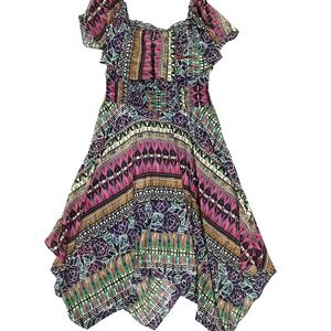 Rabbit Rabbit Rabbit Dress Womens 18 Multicolor Floral Hanky Hem Boho Sundress